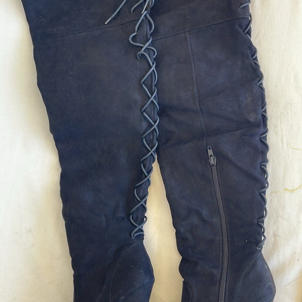 Shoe Dazzle Navy Lace Up Boots